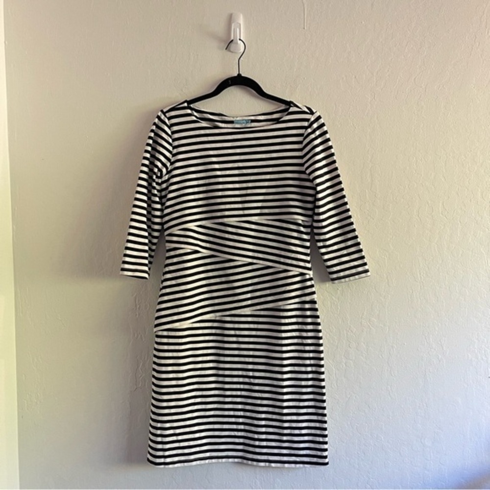 J McLaughlin Nicola Layered Catalina Cloth Mini Dress Black White Stripe Small